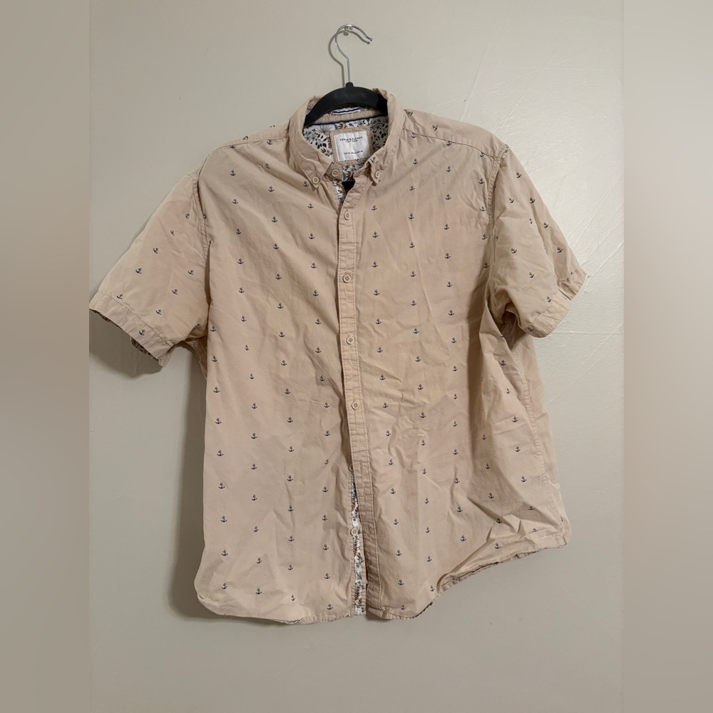 Denim & Flower Tan Short Sleeve Shirt with Anchor Pattern